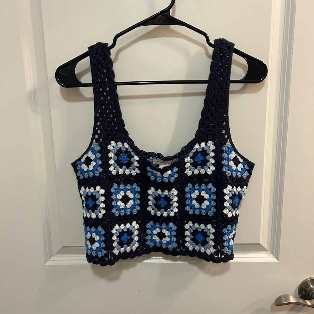 Sincerely Jules Crochet Hem Top Boho Festival Knit Scalloped Trim Women’s M